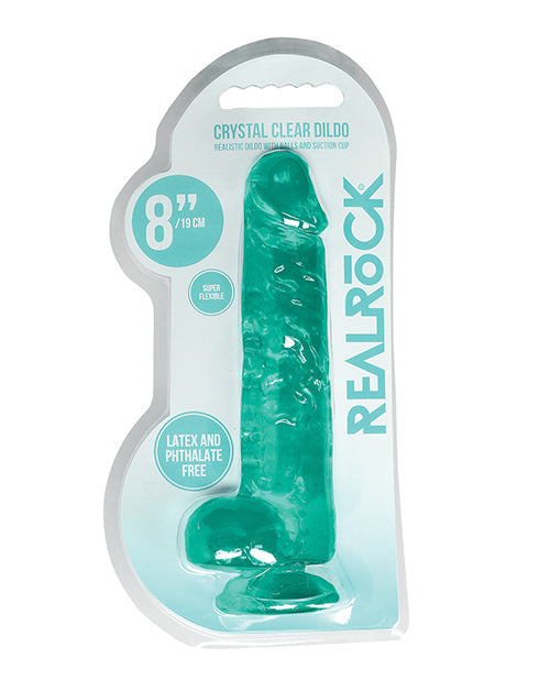 Shots RealRock Realistic Dildo | Clear 8" Big Dildo with Balls | Turquoise Suction Cup Dildo