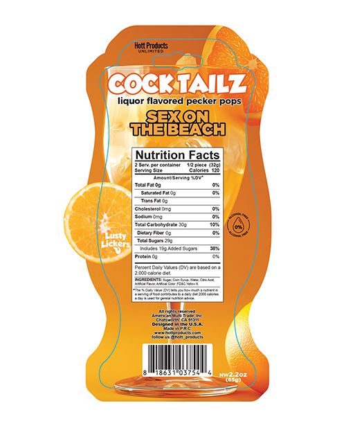 Cock Tailz Liquor Flavored Pecker Pops - Sex on the Beach Orange/White Stripe