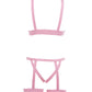 Kitten Teaser Strappy Open Cup Bra & Open Panty w/Leg Straps Pink O/S
