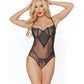 Black Label Sheer Stretch Nylon Crotchless Teddy w/Removable Choker Black MD