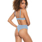 Scallop Stretch Lace & Sheer Mesh Teddy w/Front V Cut Out Blue SM
