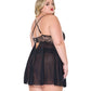 Lace and Mesh Underwire Babydoll w/Thong - Black/Rose Gold 1X/2X