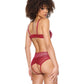 Metallic Stretch Lace Underwire Bra w/Crotchless Garter Panty - Red LG