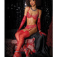 Metallic Stretch Lace Underwire Bra w/Crotchless Garter Panty - Red LG