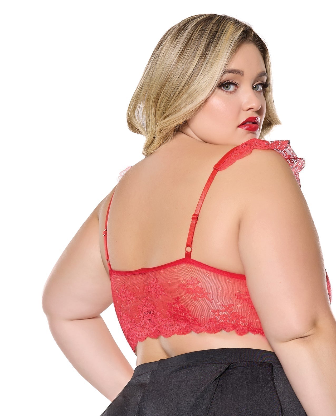 Scallop Stretch Lace Soft Cup Bralette - Red QN