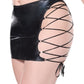 Darque Wet Look Reversible Lace Up Skirt - Black MD