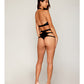 Stretch Faux Leather and Eyelash Lace Bralette w/High-Waisted Panty - Black SM