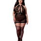 Stretch Mesh and Faux Leather Gartered Chemise w/Removable Flogger - Black QN
