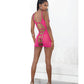 Neon Honeycomb Chemise w/Strappy Back & G-String Neon Pink XL