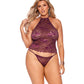 Nadia Lace Halter Cami w/Panty - Burgundy 1X