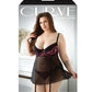 Curve Madison Soft Cup Babydoll w/Garters & Panty Black/Pink 1X/2X