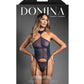 Domina Sheer Mesh Gartered Bustier w/Detachable Choker & G-String 2 pc Set - Navy L/XL
