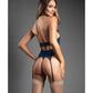 Domina Sheer Mesh Gartered Bustier w/Detachable Choker & G-String 2 pc Set - Navy M/L