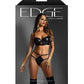 Edge Quilted Wetlook and Mesh Longline Underwire Bra w/ G-String - Black M/L