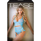 Tease Keira Criss Cross Bralette, Garter Belt & Panty Blue L/XL