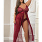 Empire Waist Laced Sheer Long Dress & Panty Mulled Wine QN