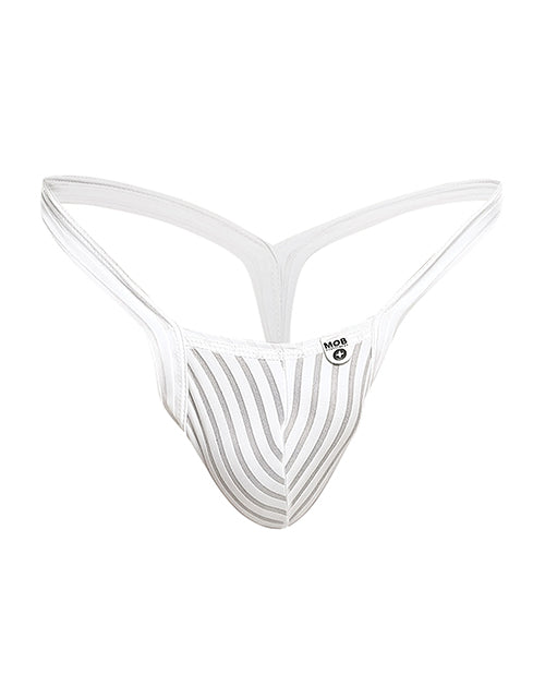 Male Basics Y Buns Thong White Sheer LG