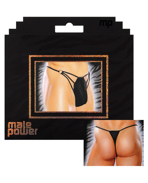 Male Power G-string w/Straps & Rings Black L/XL