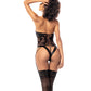 Cat Girl Lace Gartered Bodysuit w/Lace Up Back & Head Piece Black S/M