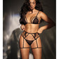 Mesh Top w/Adjustable Coverage, Garter Belt & Thong Black L/XL