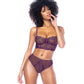 Underwire Bustier w/Removable Straps & High Waisted Thong 2 pc Set - Mulberry LG