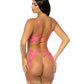 Aphrodite Lace Keyhole Bralette w/Garters & G-String - Raspberry L/XL