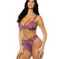 Evrice Lace and Mesh Underwire Bra w/Thong - Purple L/XL