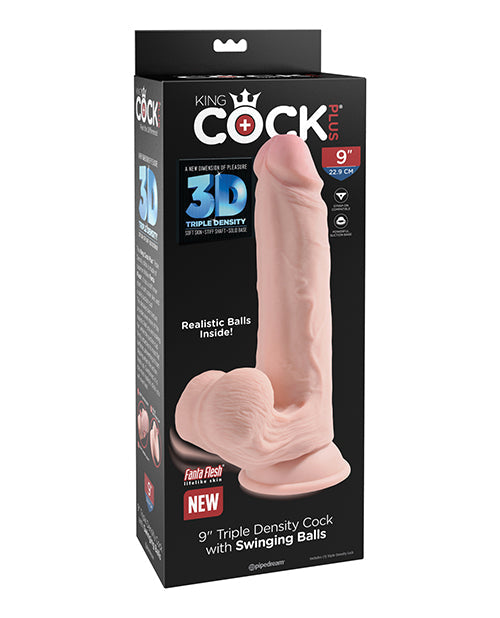King Cock Plus Suction Cup Dildo |  9" Big Dildo Triple Density with Swinging Balls