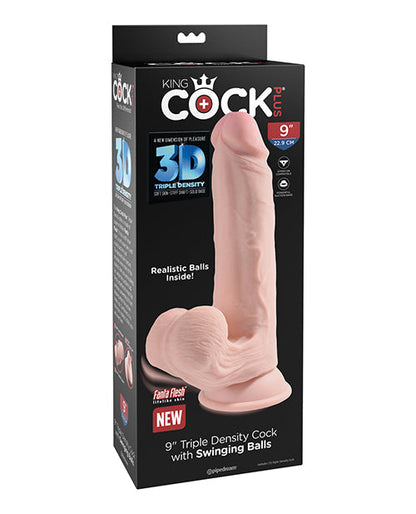 King Cock Plus Suction Cup Dildo |  9" Big Dildo Triple Density with Swinging Balls
