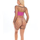 Pink Lipstick Dance with Me Large Fishnet Romper, Bandeau Top & G-String Neon Pink O/S