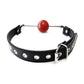 Rouge Leather Ball Gag with Stainless Steel Rod and Removable Ball - Black with Red