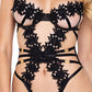 Ebony Rose Floral Guipure Lace Trim Teddy Black XL