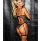 Daring Stretch Fishnet Open Bust Garter Teddy Black MD