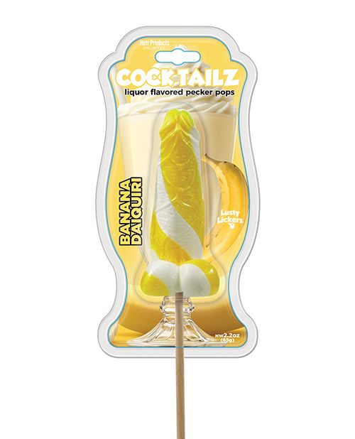 Cock Tailz Liquor Flavored Pecker Pops - Banana Daiquiri Yellow /White Stripe