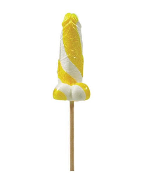 Cock Tailz Liquor Flavored Pecker Pops - Banana Daiquiri Yellow /White Stripe
