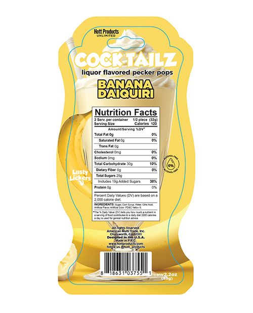 Cock Tailz Liquor Flavored Pecker Pops - Banana Daiquiri Yellow /White Stripe